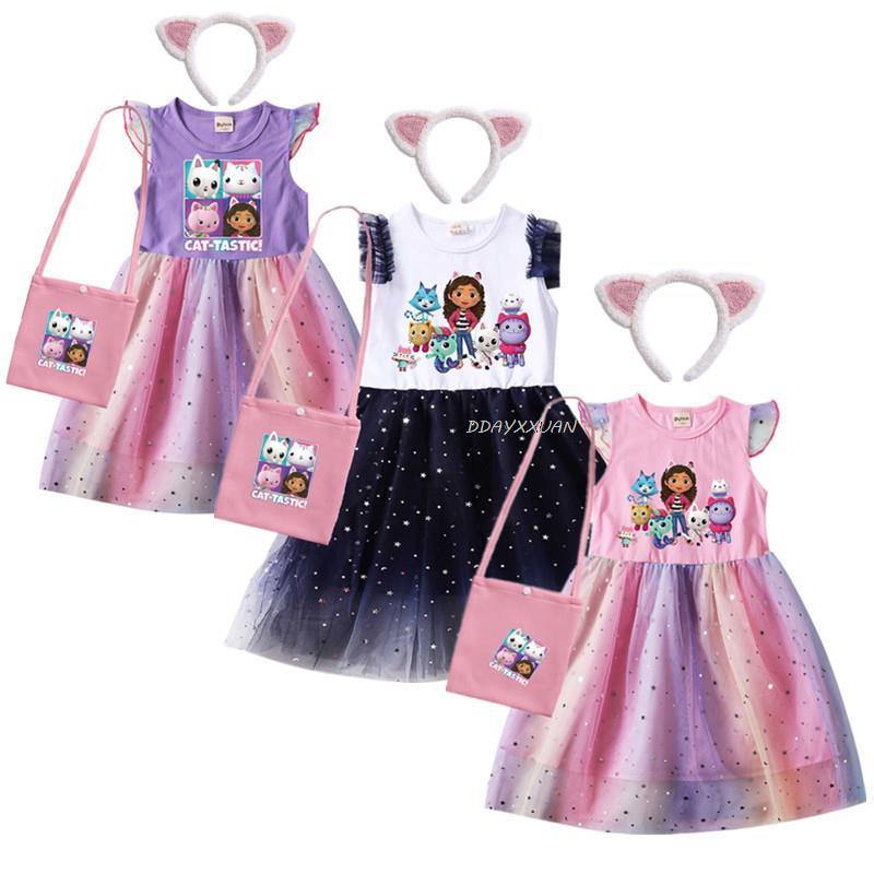 2023 Summer Gabby Cats Costume Baby Girls Gabby&#039;S Dollhouse Dress Kids Cosplay Princess Vestidos Toddler Children Birthday Wedding Party Dresses With Headwear