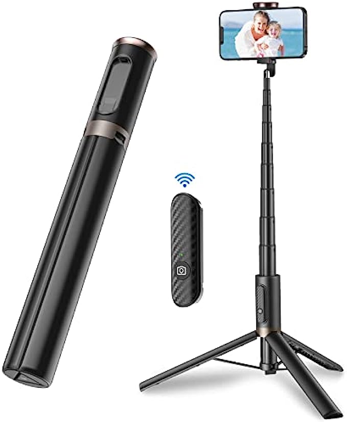 TONEOF 60&quot; Cell Phone Selfie Stick Tripod,Smartphone Tripod Stand All-in-1 with Integrated Wireless Remote,Portable,Lightweight,Extendable Phone Tripod for 4&#039;&#039;-7&#039;&#039; iPhone and 