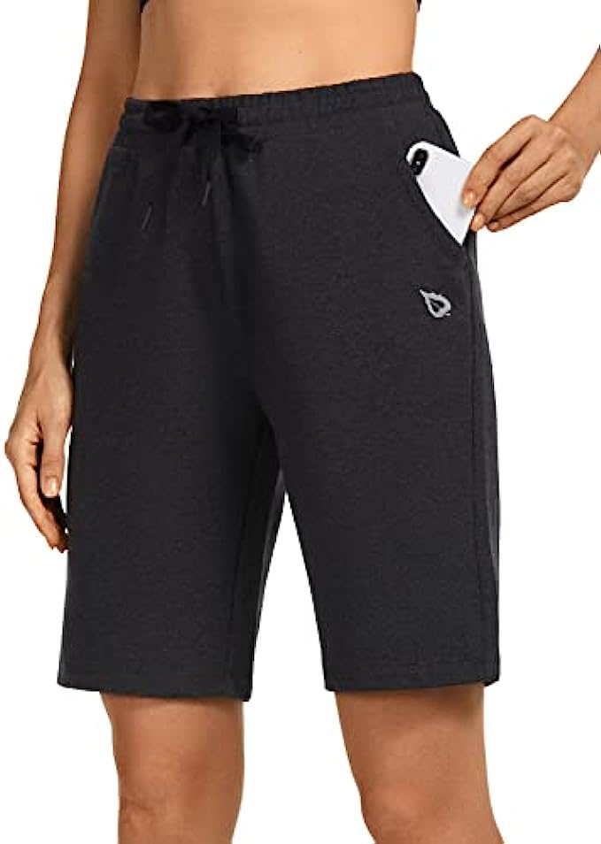 BALEAF Women&#039;s Bermuda Cotton Long Shorts with Pockets Knee Length Athletic Jersey Walking Lounge Shorts 2.0